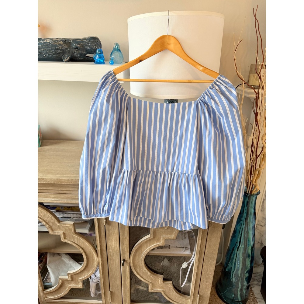 Fifteen Twenty Striped‎ Open Back Bow Peplum Top Womens Blue White Small